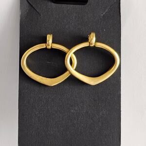 Vintage Gold Tone Pierced Earrings Open Teardrop Modern Dangle 1.25"  Minimalist